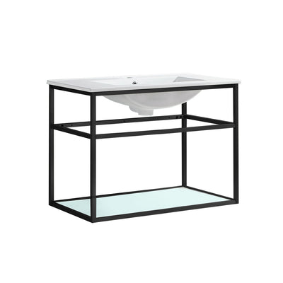 Pierre 30 Single, Open Shelf, Matte Black Metal Frame Bathroom Vanity