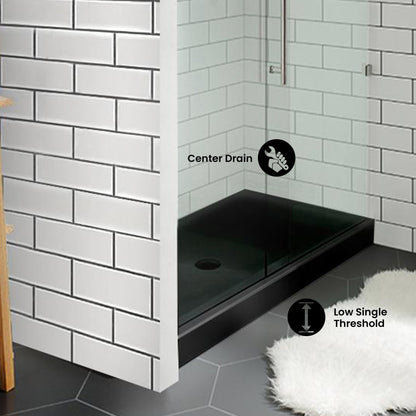 Voltaire 48" x 32" Acrylic Black, Single-Threshold, Center Drain, Shower Base