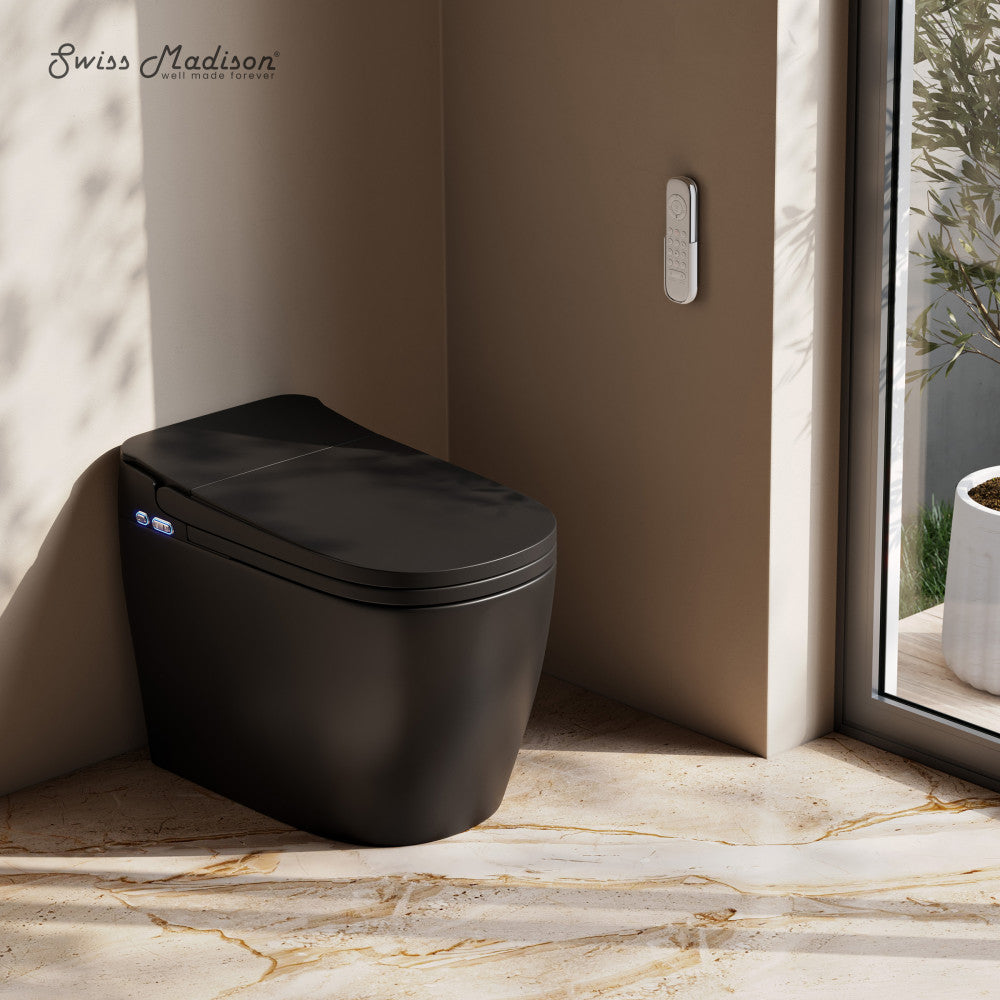Avancer One Piece Smart Toilet 1.28 GPF in Matte Black with Heated Bidet, Air Drying, Night Light, Foot Sensor