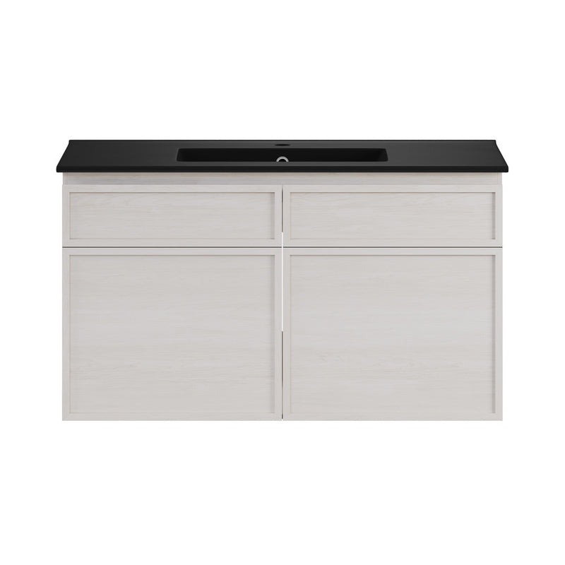 St. Tropez 36" Wall-Mounted Bathroom Vanity in White Oak with Black Sink Top