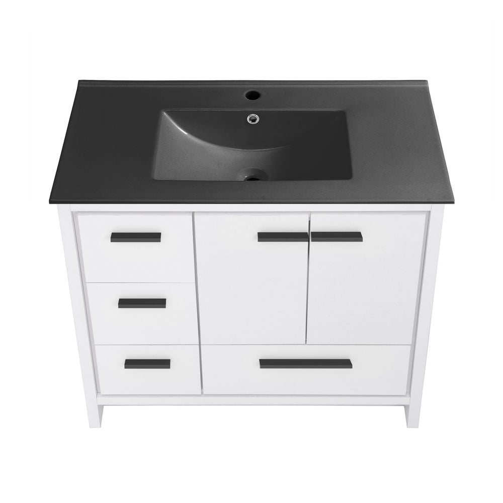 Virage 36 in. White Bathroom Vanity With Black Ceramic Sink Top