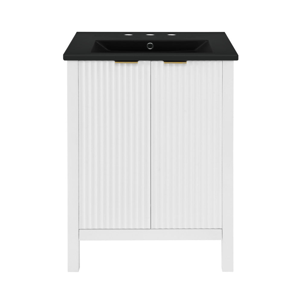 Bastille 24 in. White Bathroom Vanity With Black, 3-Hole Ceramic Sink Top