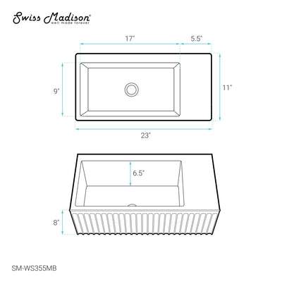 Delice 24" Rectangle Wall-Mount Bathroom Sink in Matte Black