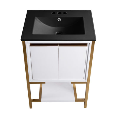 Marseille 24 in. White Bathroom Vanity With Black, 3-Hole Ceramic Sink Top