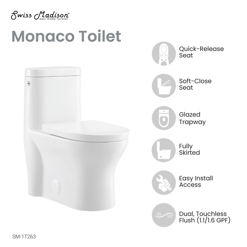 Monaco One-Piece Elongated Toilet Dual-Flush 1.1/1.6 gpf, Touchless