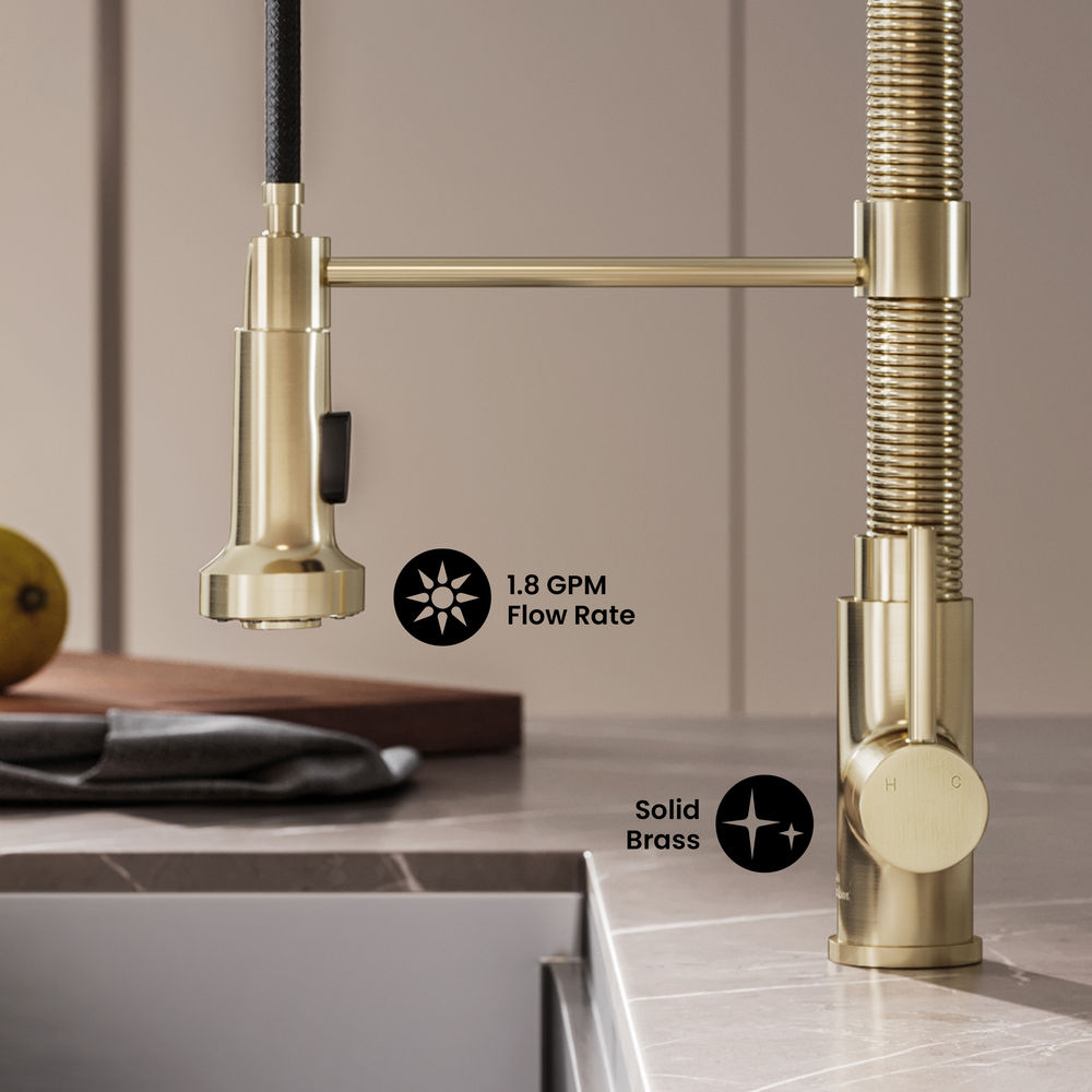 Nouvet Single Handle, Pull-Down Kitchen Faucet in Brushed Gold