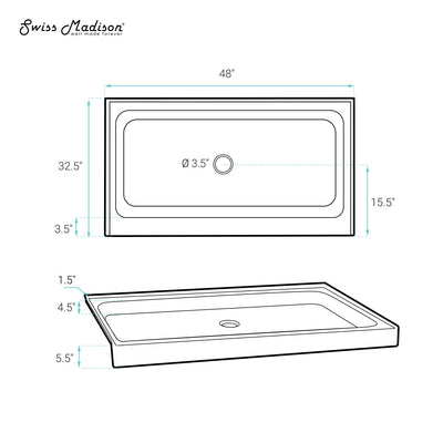 Voltaire 48" x 32" Single-Threshold, Center Drain, Shower Base in Biscuit