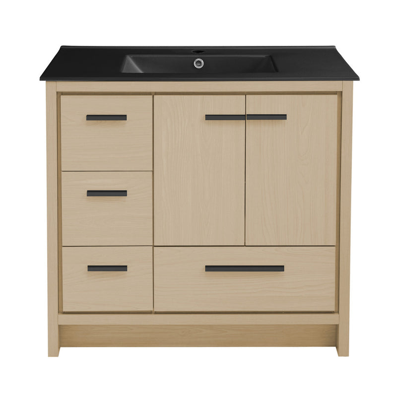 Virage 36 in. Brown Oak Bathroom Vanity With Black Ceramic Sink Top