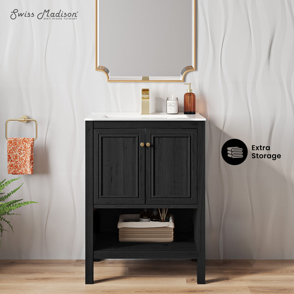 Chateau 24" Freestanding Bathroom Vanity in Black Oak with Sink Top