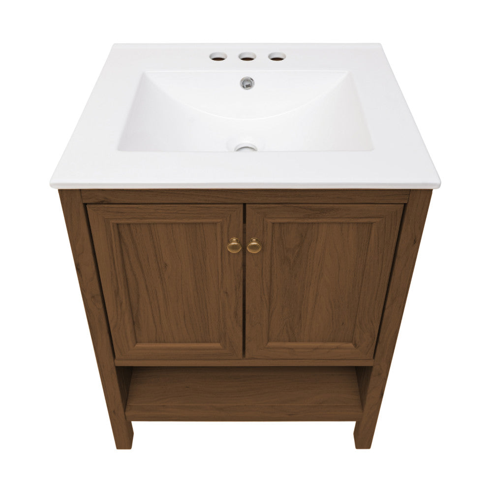 Chateau 24" Freestanding Bathroom Vanity in Brown Oak with 3-Hole Centerset Sink Top