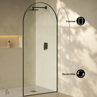 Porte 34 x 76 Framed Fixed 3/8 in. (10mm) Clear Tempered Glass Shower Door with Black Matte Frame