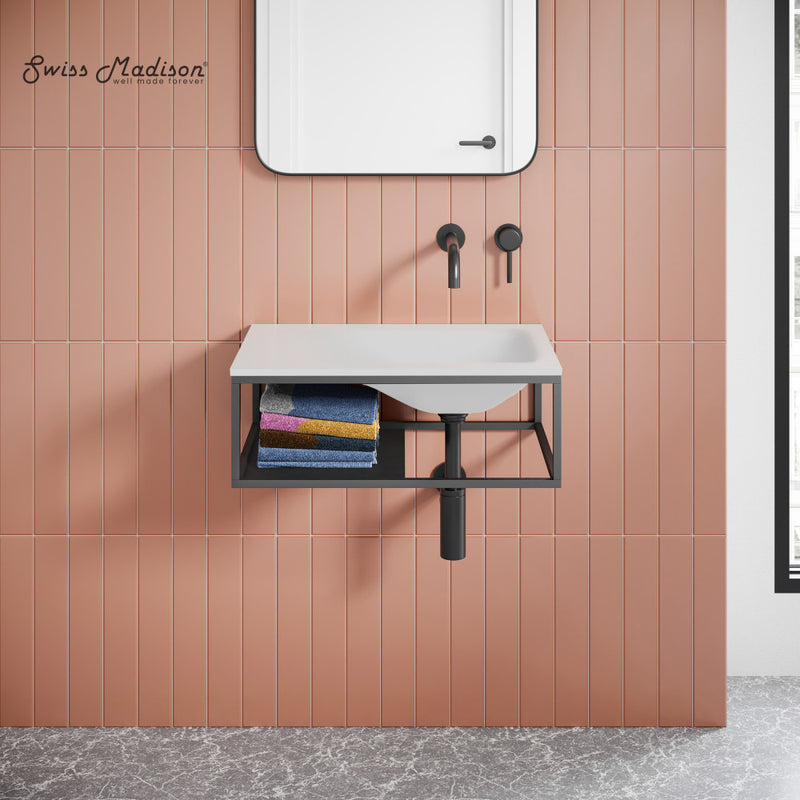 Lisse 24" Rectangle Concrete Wall-Mount Bathroom Sink in Matte White with Matte Black Frame