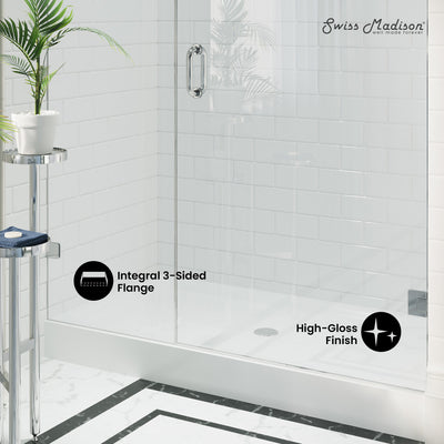 Voltaire 60" x 32" Acrylic White, Single-Threshold, Center Drain, Shower Base