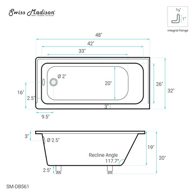 Voltaire 48" x 32" Left-Hand Drain Alcove Bathtub