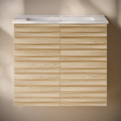 Cascade 24" Wall-Mounted Bathroom Vanity in Natural Oak with 3-Hole Centerset Sink Top