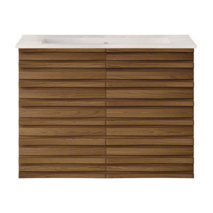 Cascade 30" Wall-Mounted Bathroom Vanity in Brown Oak with 3-Hole Widespread Sink Top