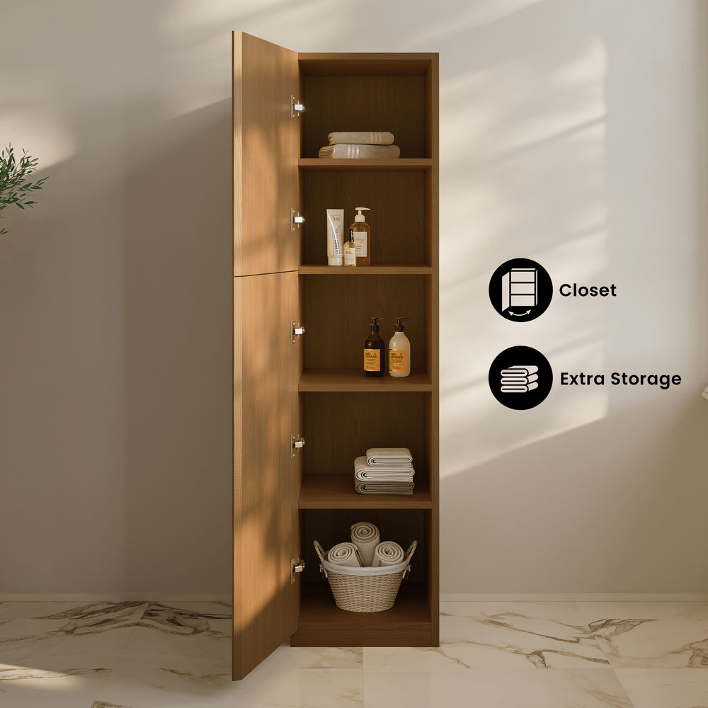St. Tropez 15 x 15 x 60 Freestanding Linen Cabinet in Brown Oak