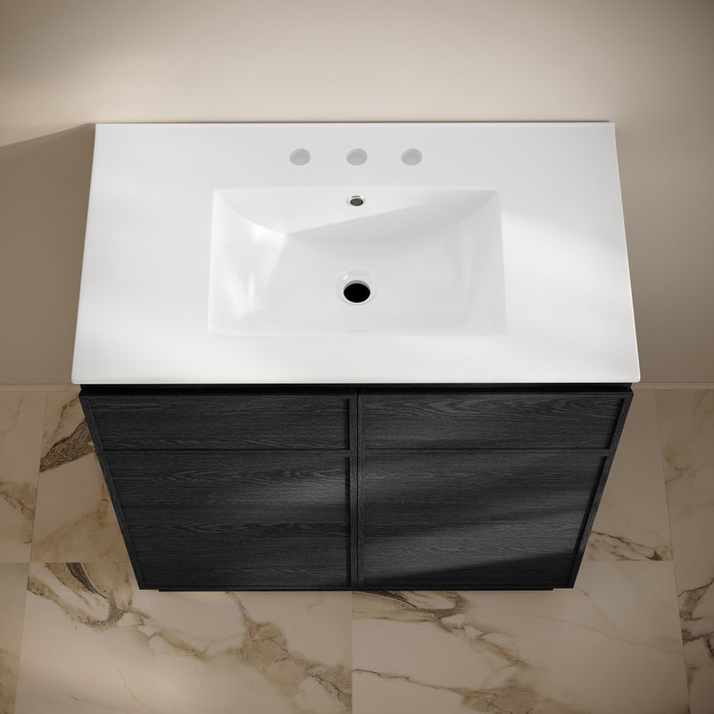 St. Tropez 36" Freestanding Bathroom Vanity in Black Oak with 3-Hole Widespread Sink Top