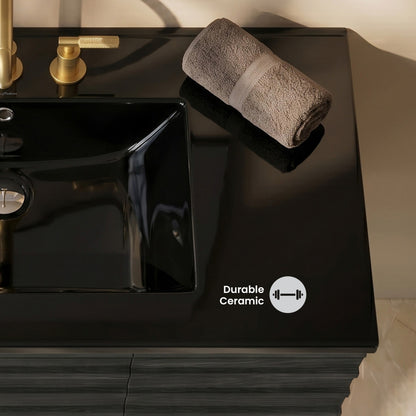 36" 3-Hole Widespread Vanity Sink Top in Glossy Black