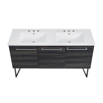 Annecy 60 in. Black Walnut, Double Basin Bathroom Vanity With White, 3-Hole Artificial Stone Sink Top