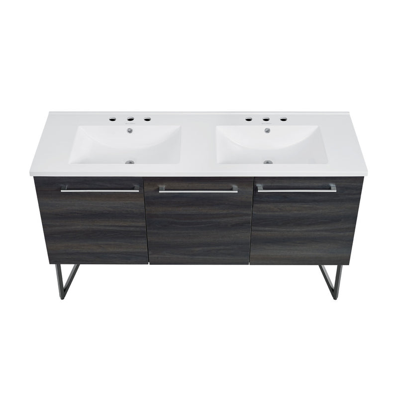 Annecy 60 in. Black Walnut, Double Basin Bathroom Vanity With White, 3-Hole Artificial Stone Sink Top