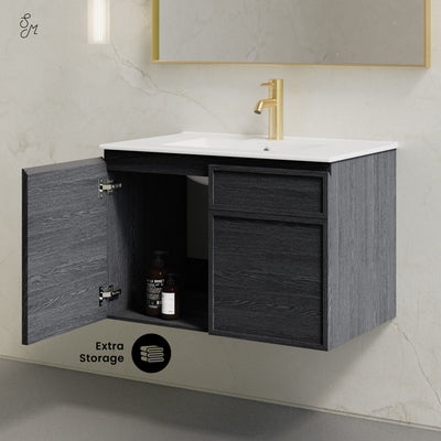 St. Tropez 30" Wall-Mounted Bathroom Vanity in Black Oak with Sink Top