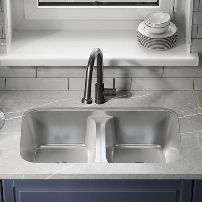 Toulouse 32 x 19 Low Divide Stainless Steel, Dual Basin, Under-Mount Kitchen Sink