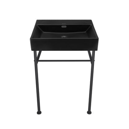 Claire 24" Rectangle Matte Black Zero Hole Console Sink with Matte Black Legs