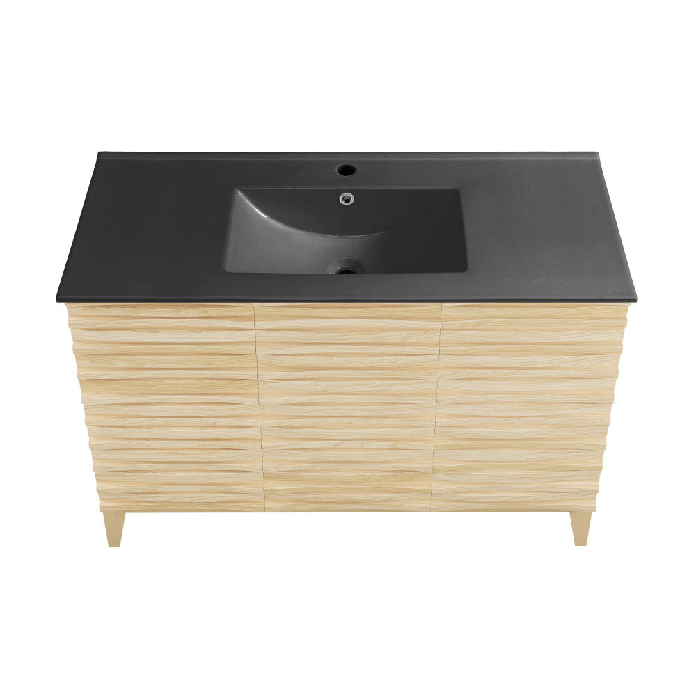 Cascade 48 in. Natural Oak Bathroom Vanity With Black Ceramic Sink Top