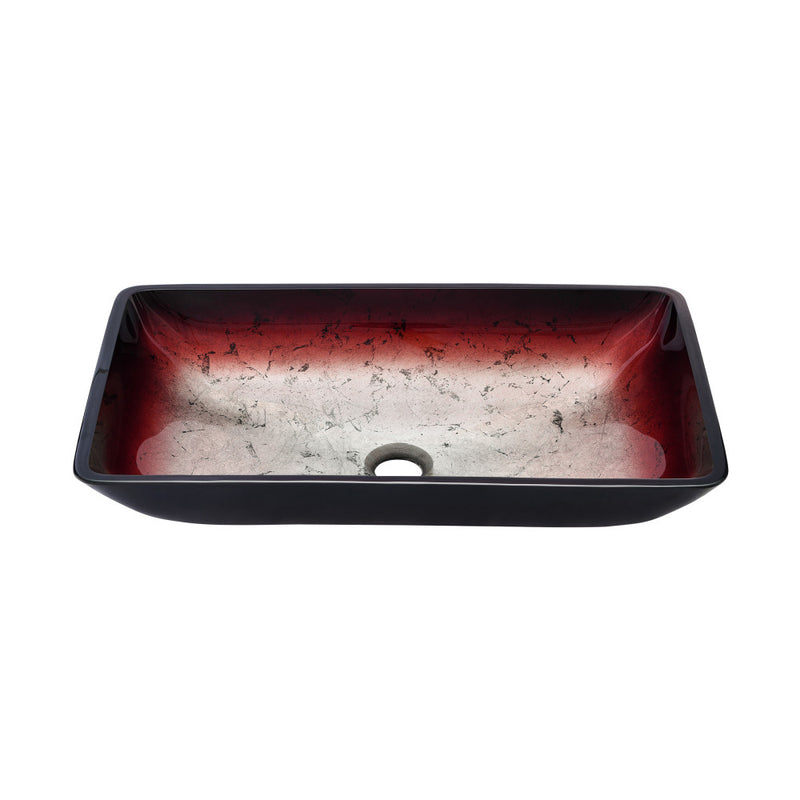 Cascade Rectangular Glass Vessel Sink with Faucet, Ember Red