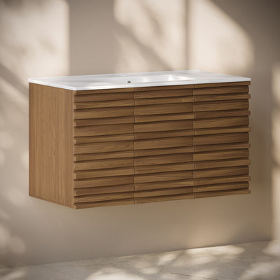 Cascade 36" Wall-Mounted Bathroom Vanity in Brown Oak with Sink Top