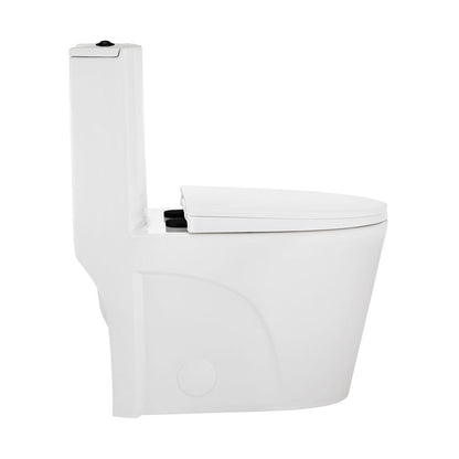 St. Tropez One-Piece 12" Rough-in 1.1/1.6 GPF Dual Top Vortex Flush Elongated Toilet in Glossy White with Black Hardware