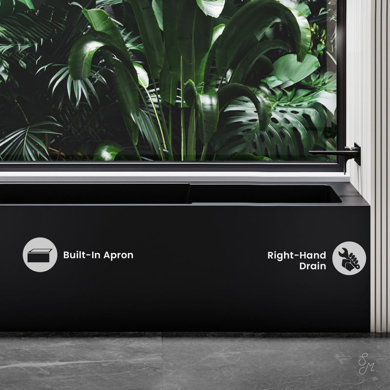 Voltaire 60 x 30 Skirted Right Drain Soaking Apron Bathtub in Matte Black with Integrated Overflow and Armrest, Drain Included