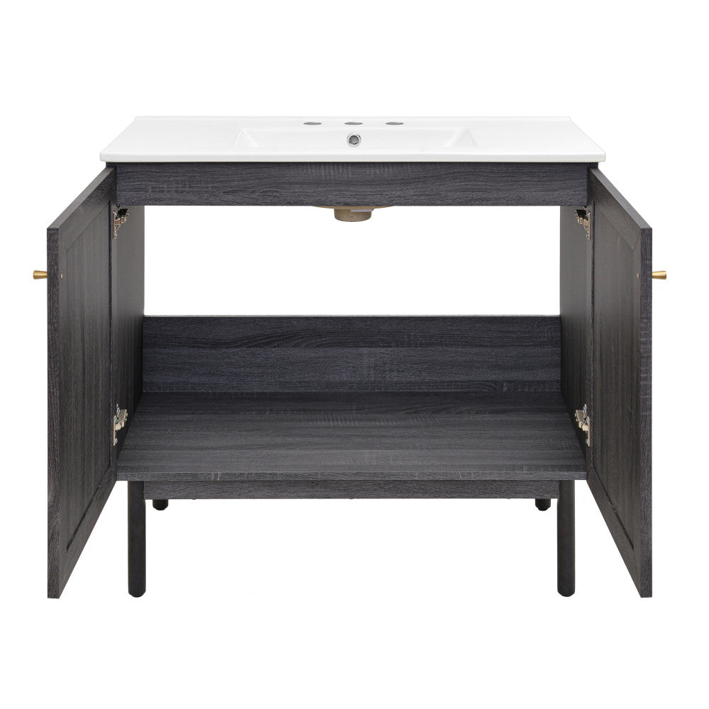 Classe 36" Freestanding Bathroom Vanity in Black Oak with 3-Hole Widespread Sink Top