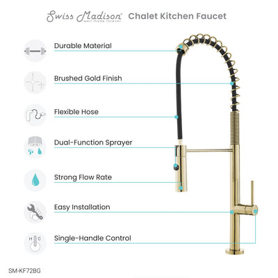 Chalet Single Handle, Pull-Down Kitchen Faucet in Brushed Gold