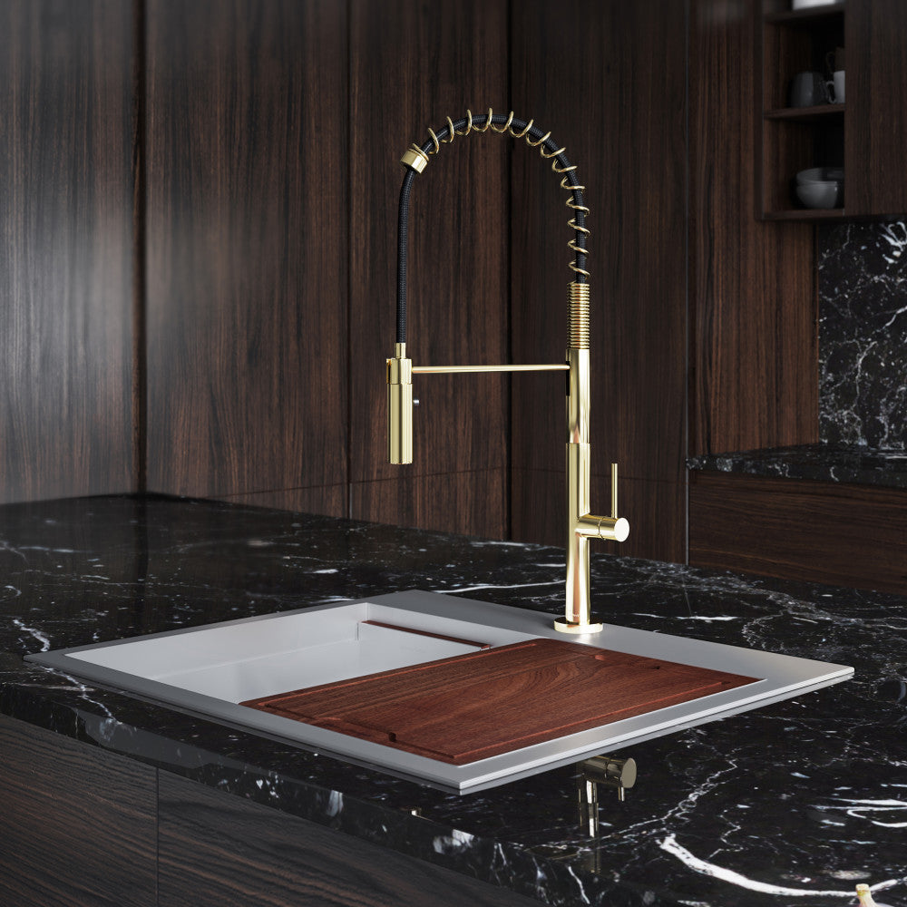 Chalet Single Handle, Pull-Down Kitchen Faucet in Brushed Gold