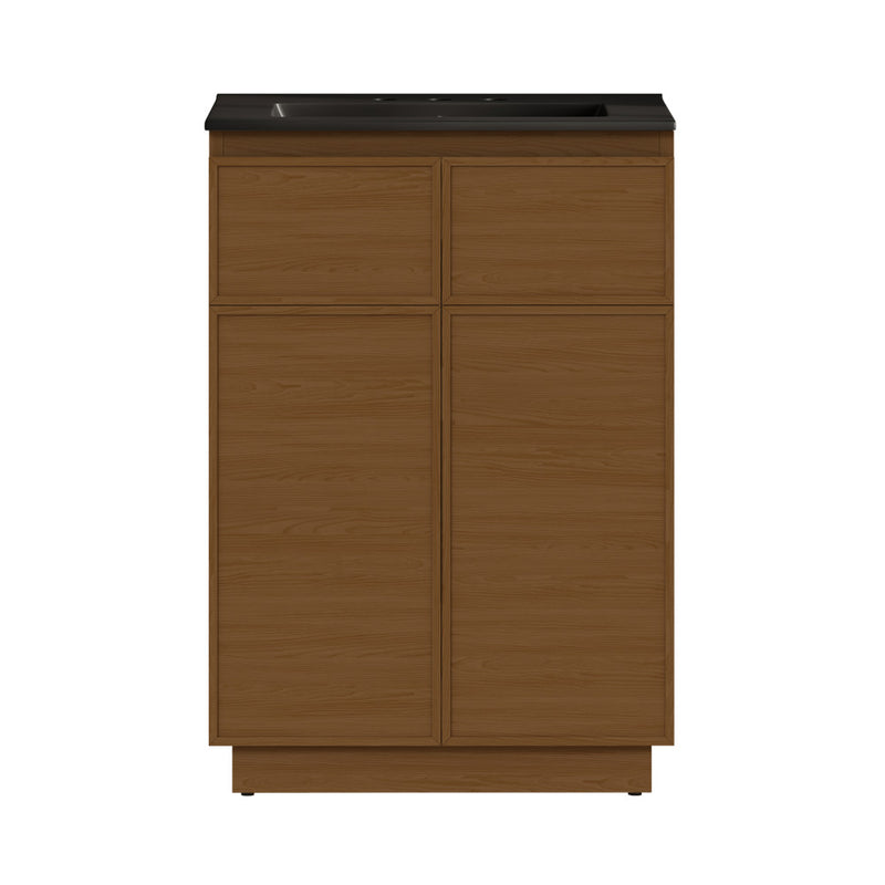 St. Tropez 24" Freestanding Bathroom Vanity in Brown Oak with Black 3-Hole Widespread Sink Top