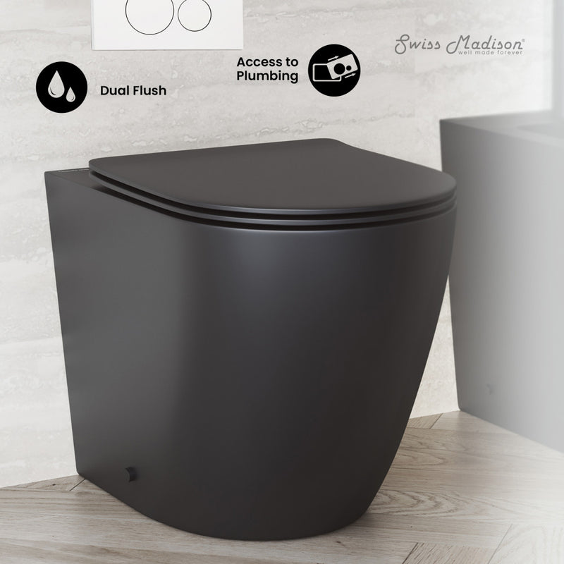 St. Tropez Back-to-Wall Toilet Bundle 0.8/1.6 GPF Dual Flush in Matte Black with White Flush Plate