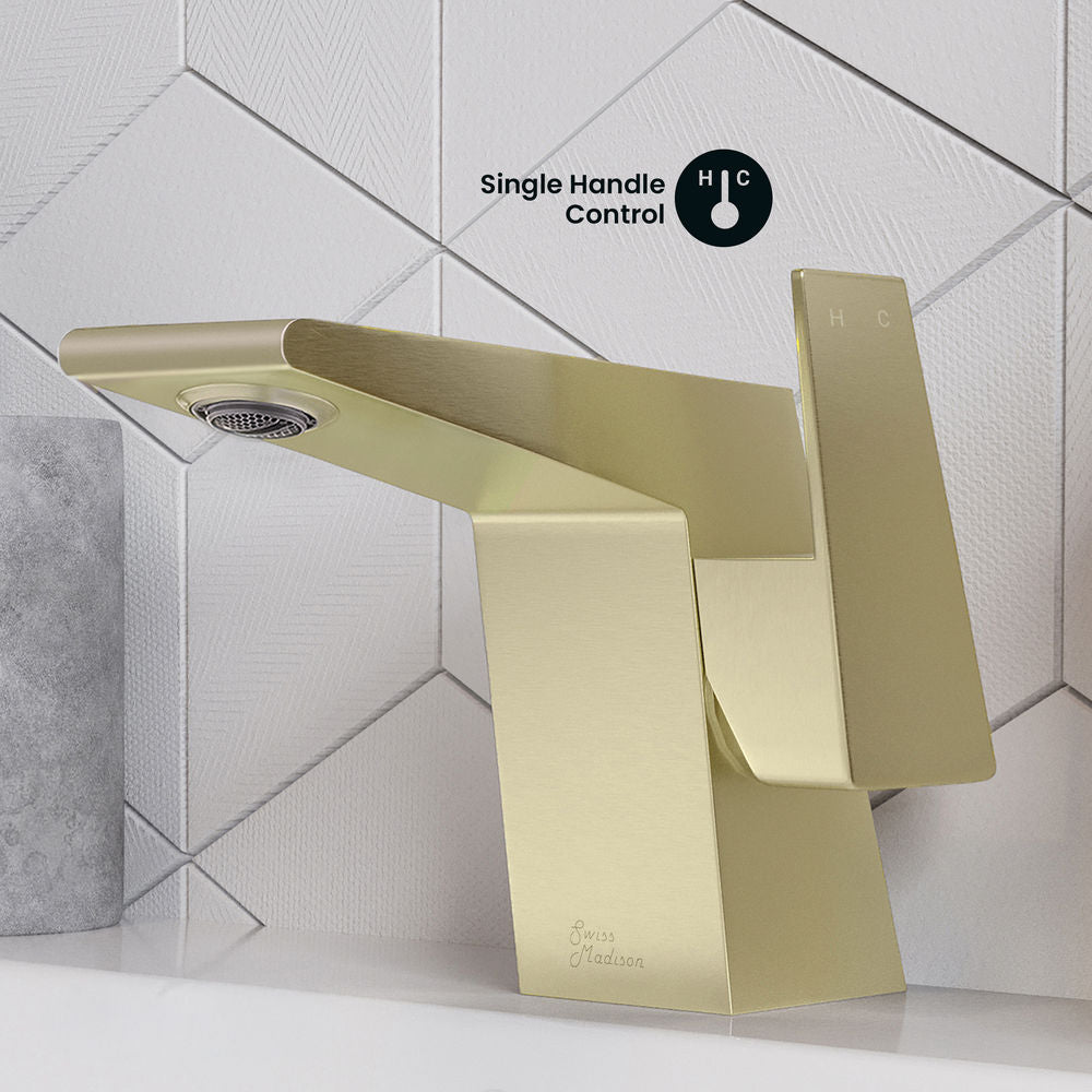 Carre Single Hole, Single-Handle, Bathroom Faucet in Brushed Gold