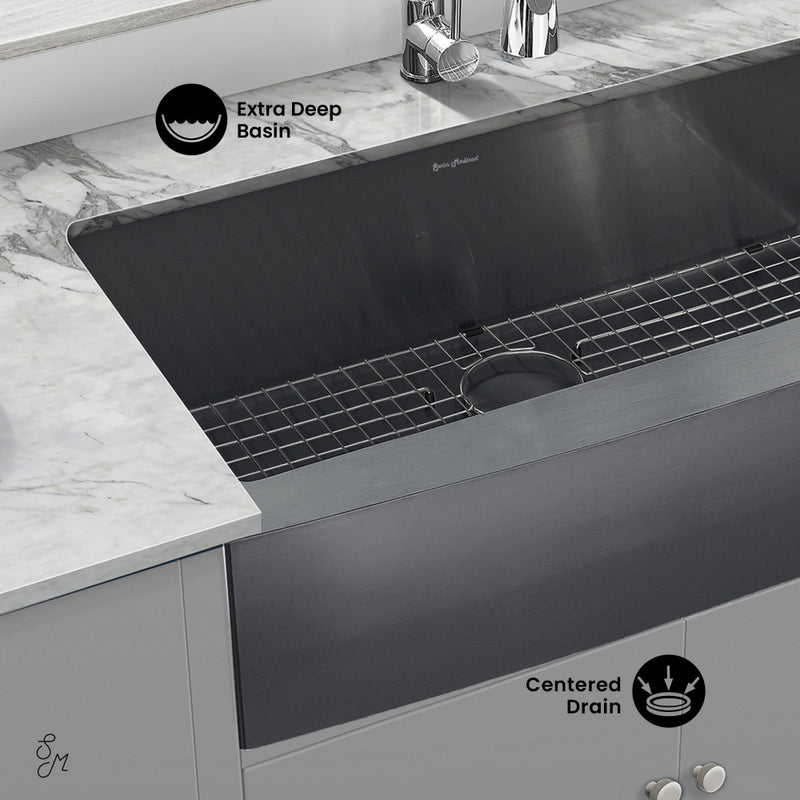 Rivage 36 x 21 Stainless Steel, Single Basin, Farmhouse Kitchen Sink with Apron in Black