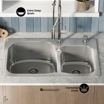 Ouvert 33 x 22 Stainless Steel, Dual Basin, Top-Mount Kitchen Sink