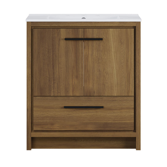 Virage 30" Freestanding Bathroom Vanity in Brown Oak with 3-Hole Widespread Sink Top