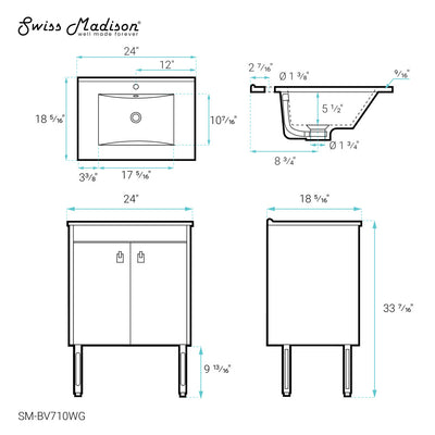 Lumiére 24" Freestanding Bathroom Vanity in White with Sink Top