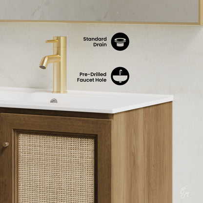 Classe 30" Wall-Mounted Bathroom Vanity in Brown Oak with Single Faucet Hole Vanity Top