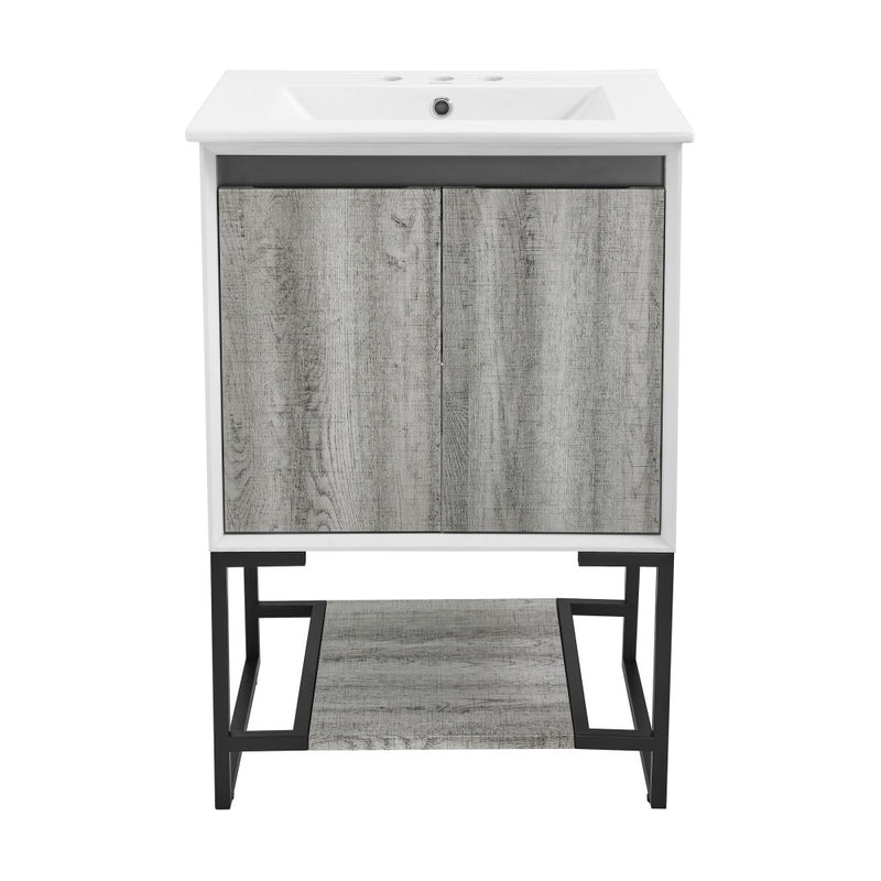 Marseille 24 in. Gray Oak Bathroom Vanity With White, 3-Hole Ceramic Sink Top