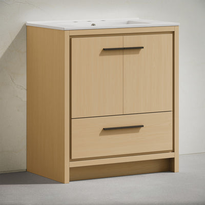 Virage 30" Freestanding Bathroom Vanity in Natural Oak with 3-Hole Widespread Sink Top