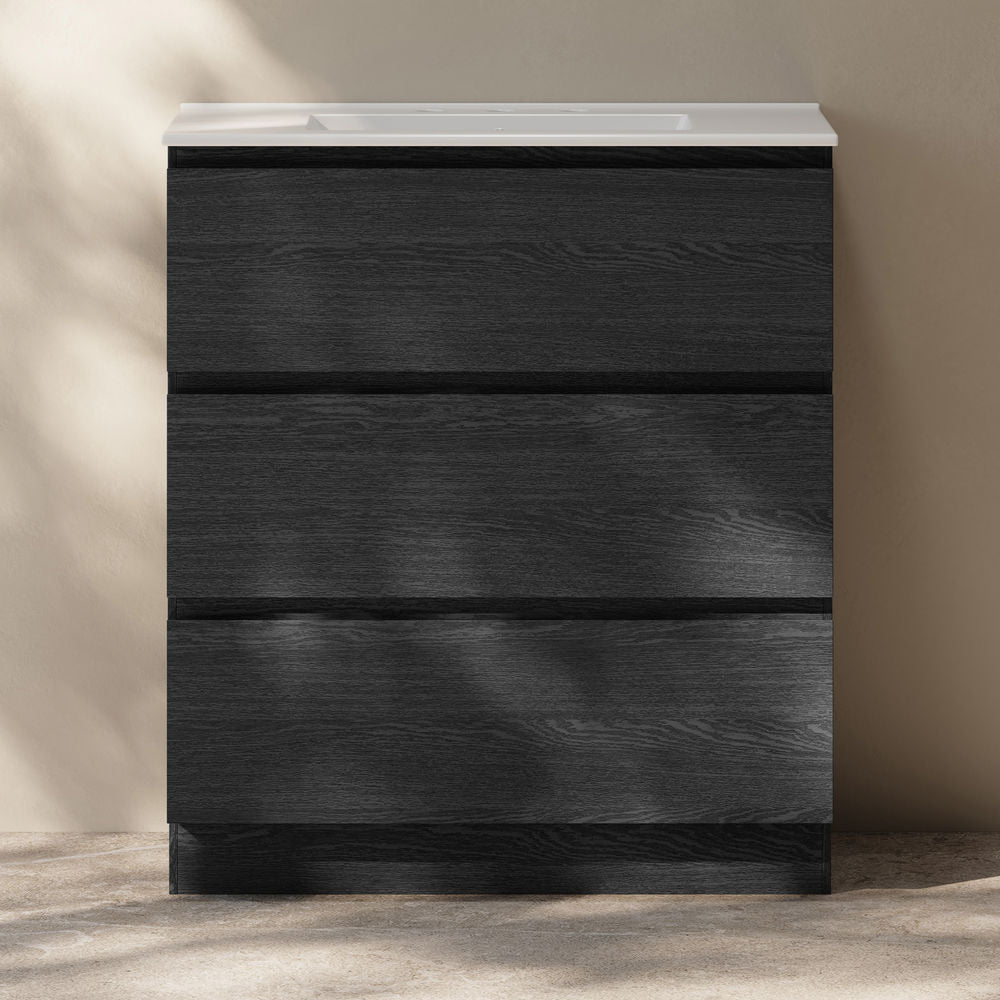 Liberte 30" Freestanding Bathroom Vanity in Black Oak with 3-Hole Widespread Sink Top