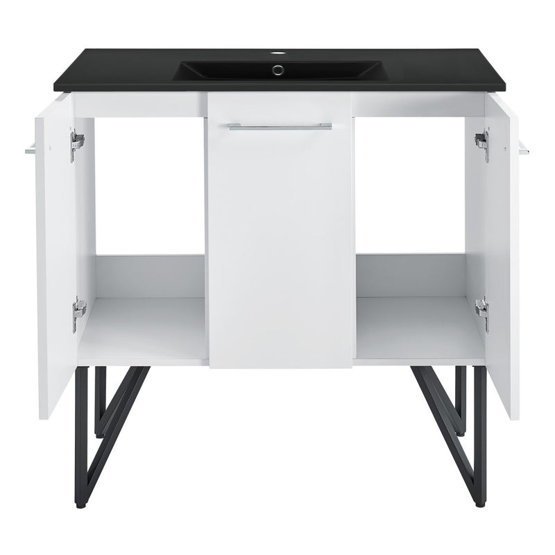 Annecy 36 in. White Bathroom Vanity With Black Ceramic Sink Top