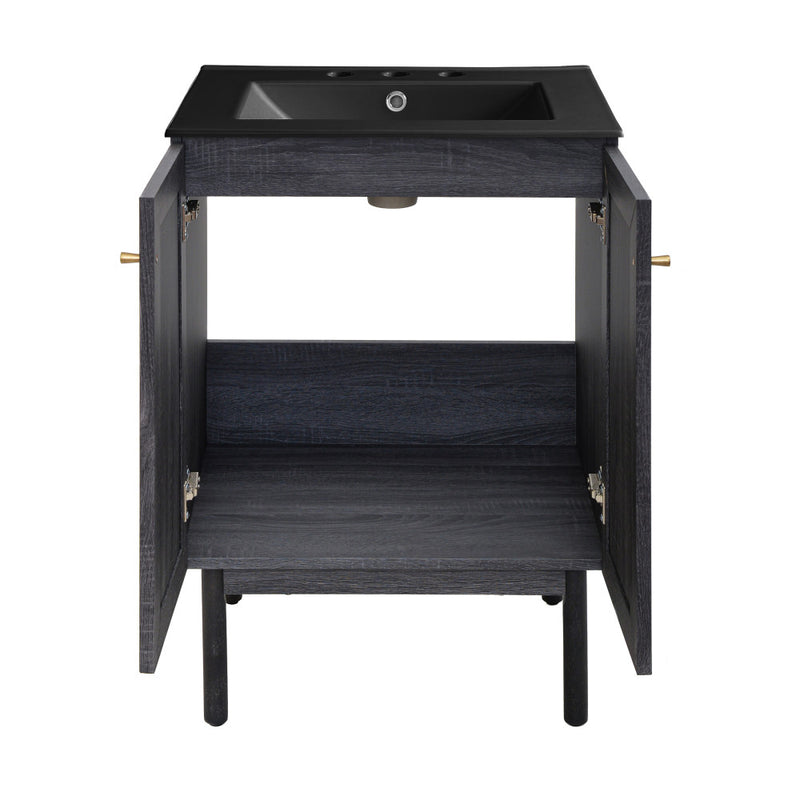 Classe 24" Freestanding Bathroom Vanity in Black Oak with Black 3-Hole Centerset Sink Top