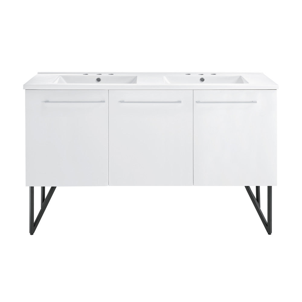 Annecy 60 in. White, Double Basin Bathroom Vanity With White, 3-Hole Artificial Stone Sink Top